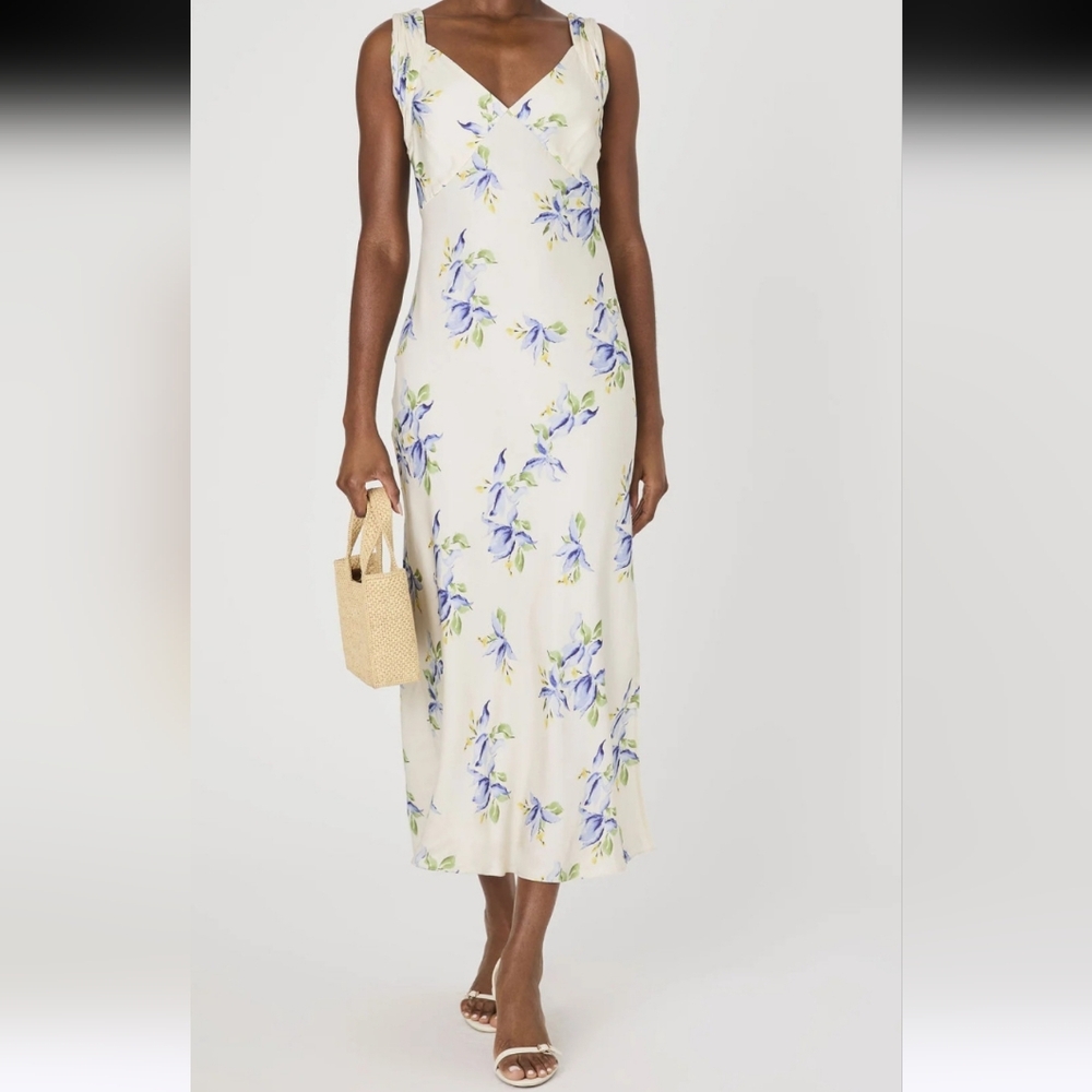 French Connection Women's Ennis Vivian Satin Madaxi Dress Pale Iris Size 6